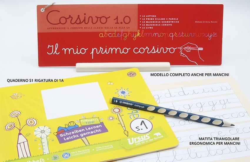 Corsivo 1.0 with copybook and pencil for lefthanded