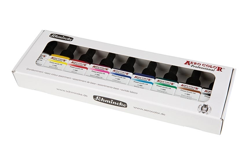Set of 9 acrylic colours Schmincke Aerocolor
