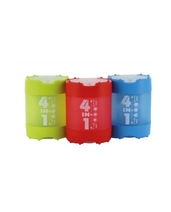 Pencil sharpener with reservoir and 4 holes